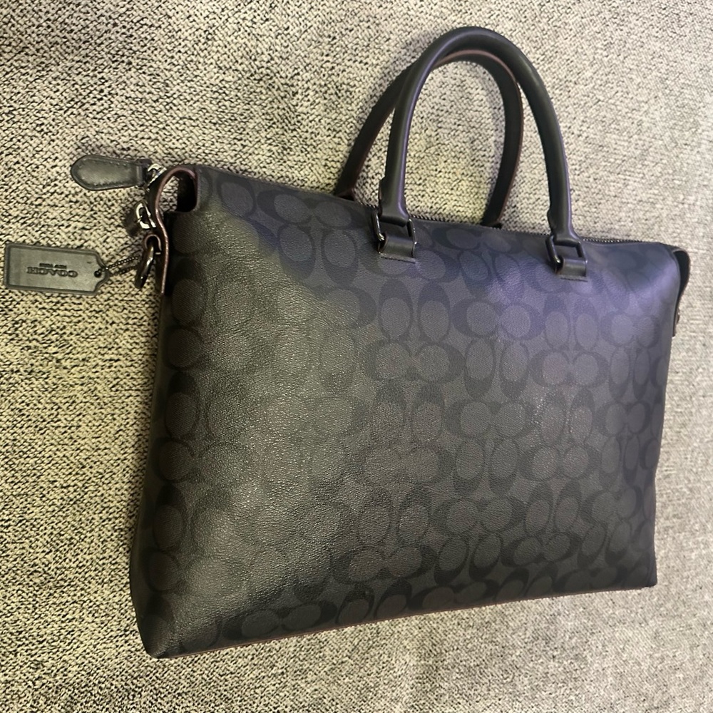 Coach Black Signature Leather Brief Case Workbag